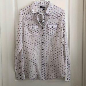 NWT Creul western fitted button down glitter shirt size L